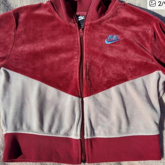 Nike Tops - Nike Burgandy and Cream Velour Cropped Jacket Women's Size XS